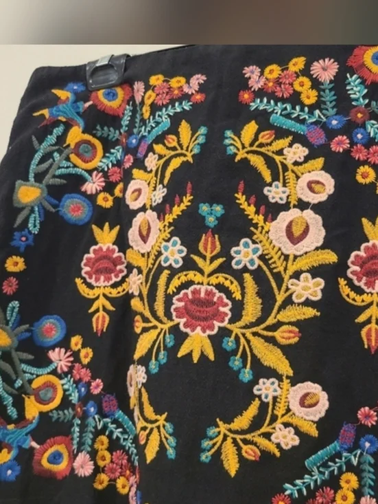 Umgee Black Folk Art Embroidered Mini Skirt - Picture 2 of 7